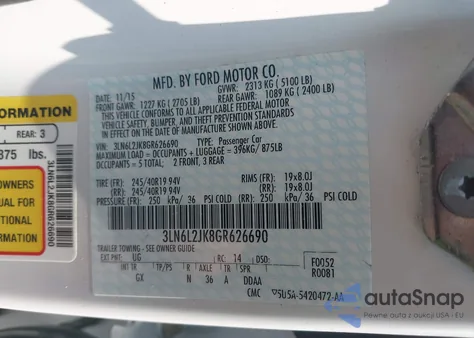 2016 Lincoln Mkz из США, поврежденный, VIN 3LN6L2JK8GR626690